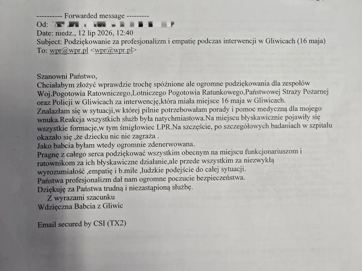 Podziękowania dla policjantów i służb ratunkowych w Gliwicach