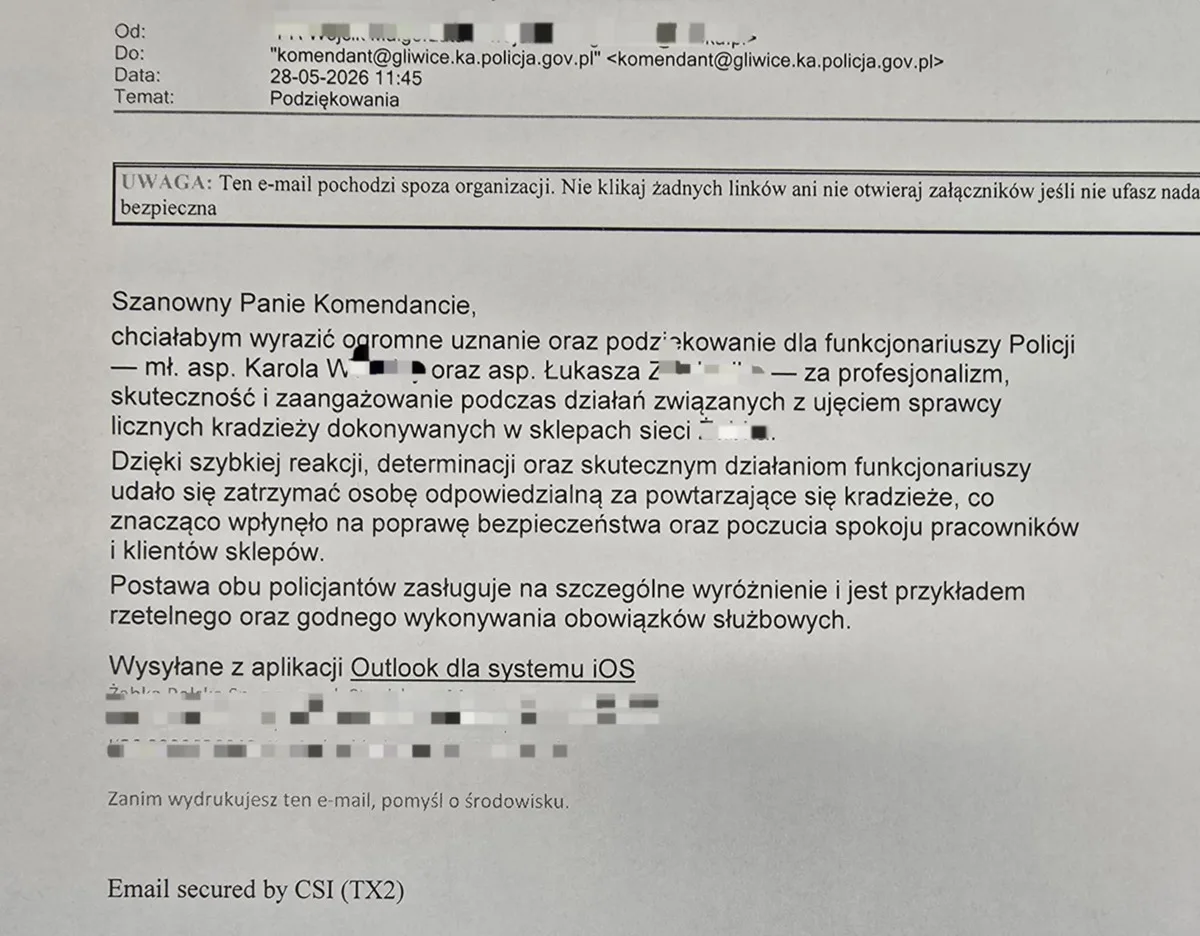 Podziękowania dla policjantów za skuteczne działania