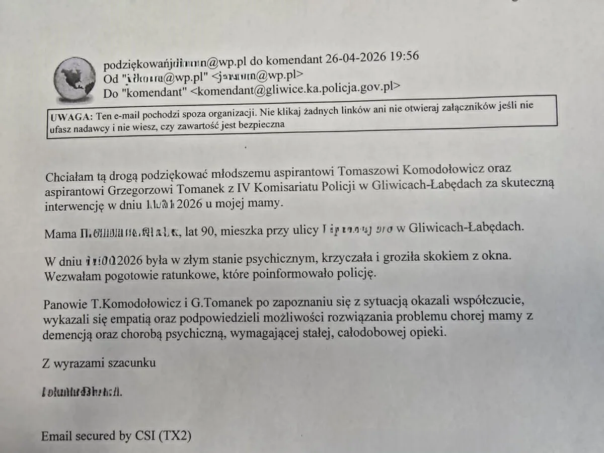 Podziękowania dla dzielnicowych z Łabęd za pomoc w trudnej sytuacji