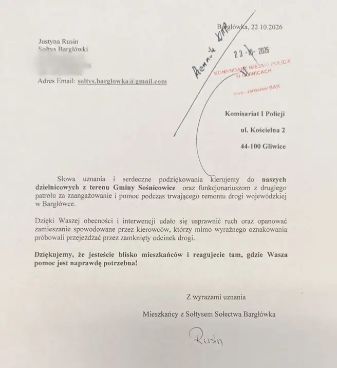 Podziękowania dla policjantów z Gliwic